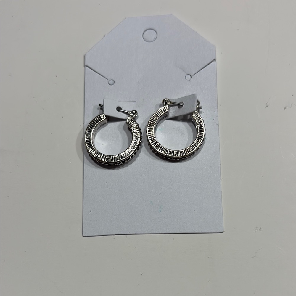NEW! Silver Textured Hoop Earrings - Women Jewelry